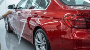 سيارة سيدان حمراء ببتلمع شخص بيركب فيلم حماية الصورة من بعيد و كل حاجة بيانه (2)