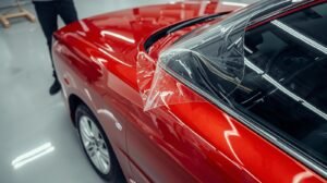 سيارة سيدان حمراء ببتلمع شخص بيركب فيلم حماية الصورة من بعيد و كل حاجة بيانه (3)